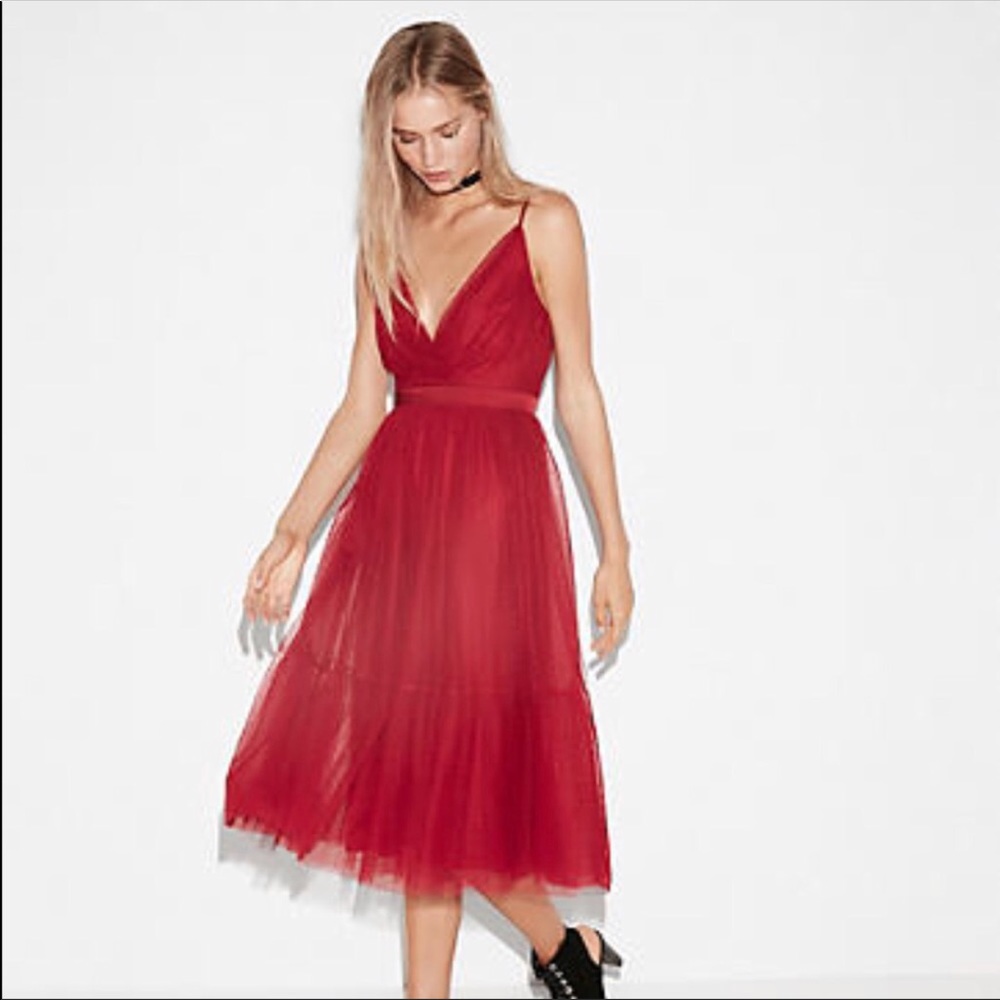 Express Scarlet Tulle Midi Dress
